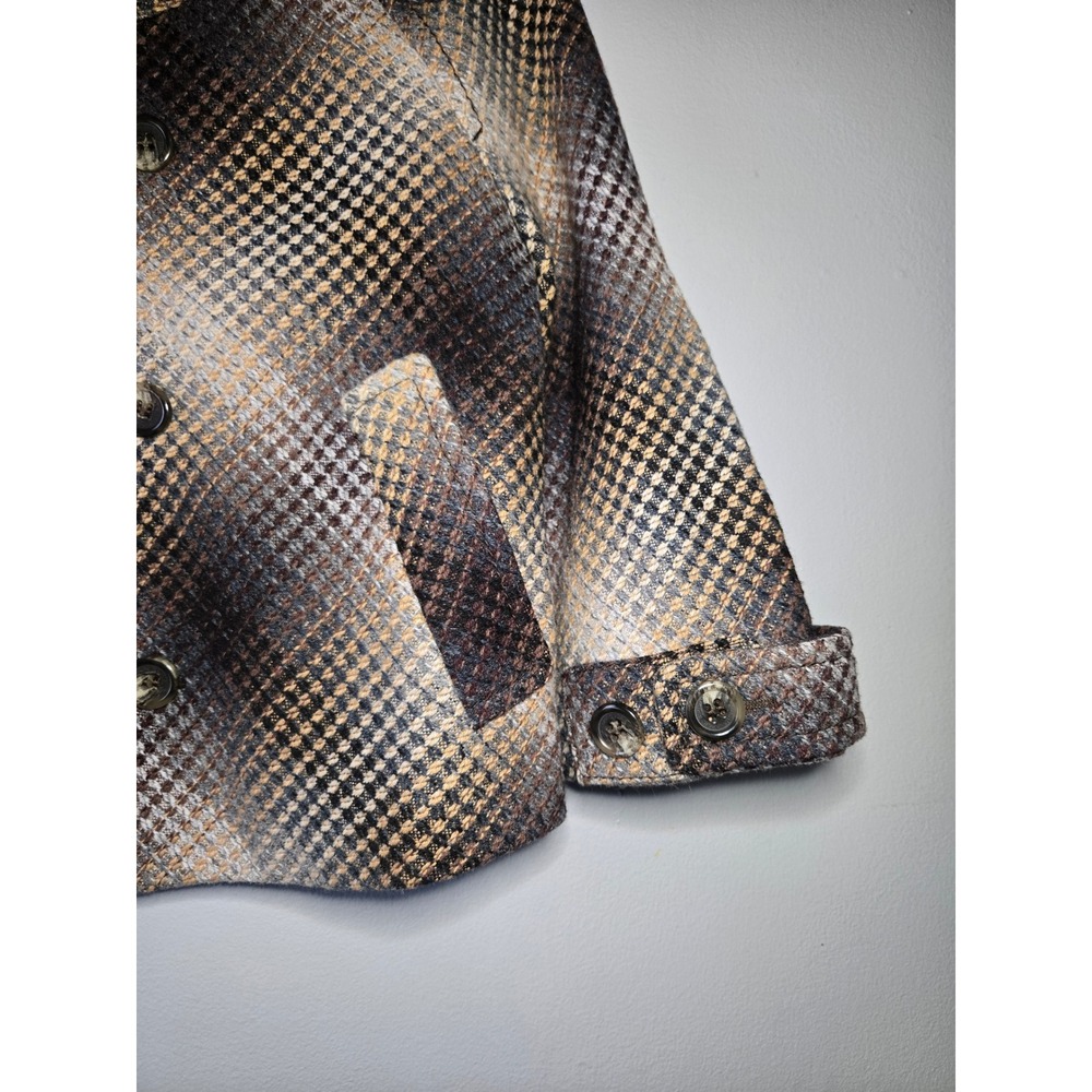 BCBGMAXAZRIA Cropped Wool Blend Plaid Jacket Brown Houndstooth Zip Button XS - Picture 2 of 8